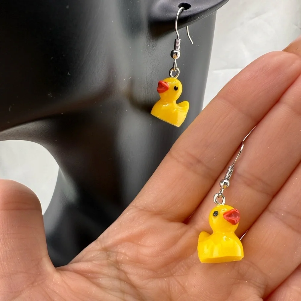 Funny Yellow Duck Earrings for Kids - Picture 4 of 5